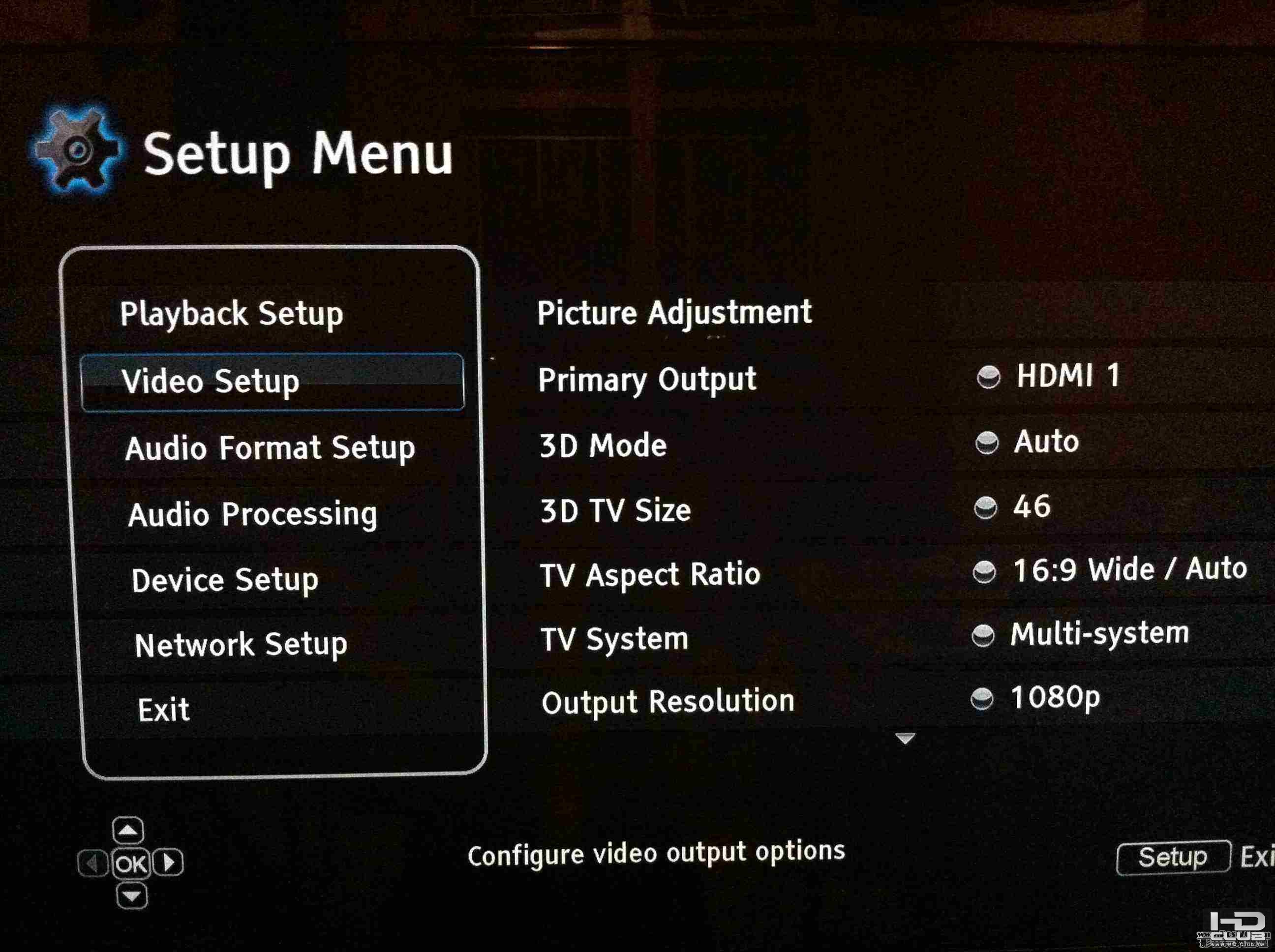Video Setup => HDMI Options ==> Video only ( HDMI) Yes