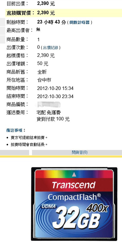 創見 Transcend CF 32G 400X/CF 32GB 400X記憶卡 60MB/S