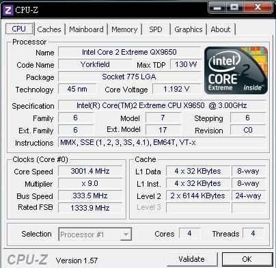 Intel Core 2 Extreme QX9650 cpu