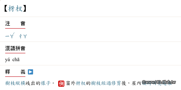 枒杈 - 教育部《國語辭典簡編本》2021.png