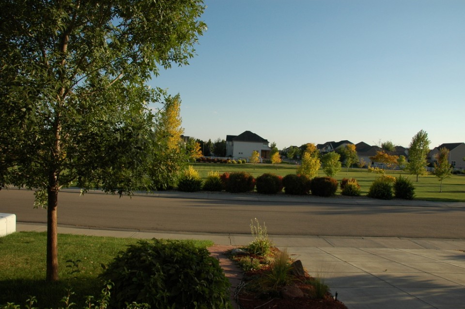 應sam大哥之邀, po幾張自宅的照片, 這一張是從大門看出去. 一個大綠地公園.