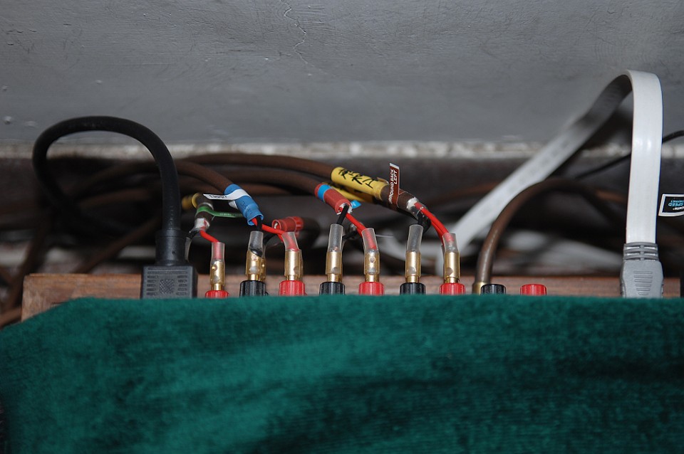 環繞擴大機後方各聲道的接頭