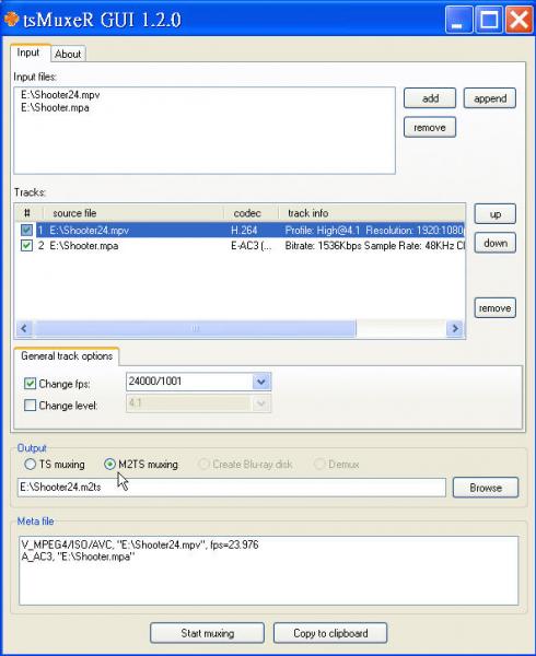 tsmuxer 結合 24.mpv 和 .mpa 為 .m2ts